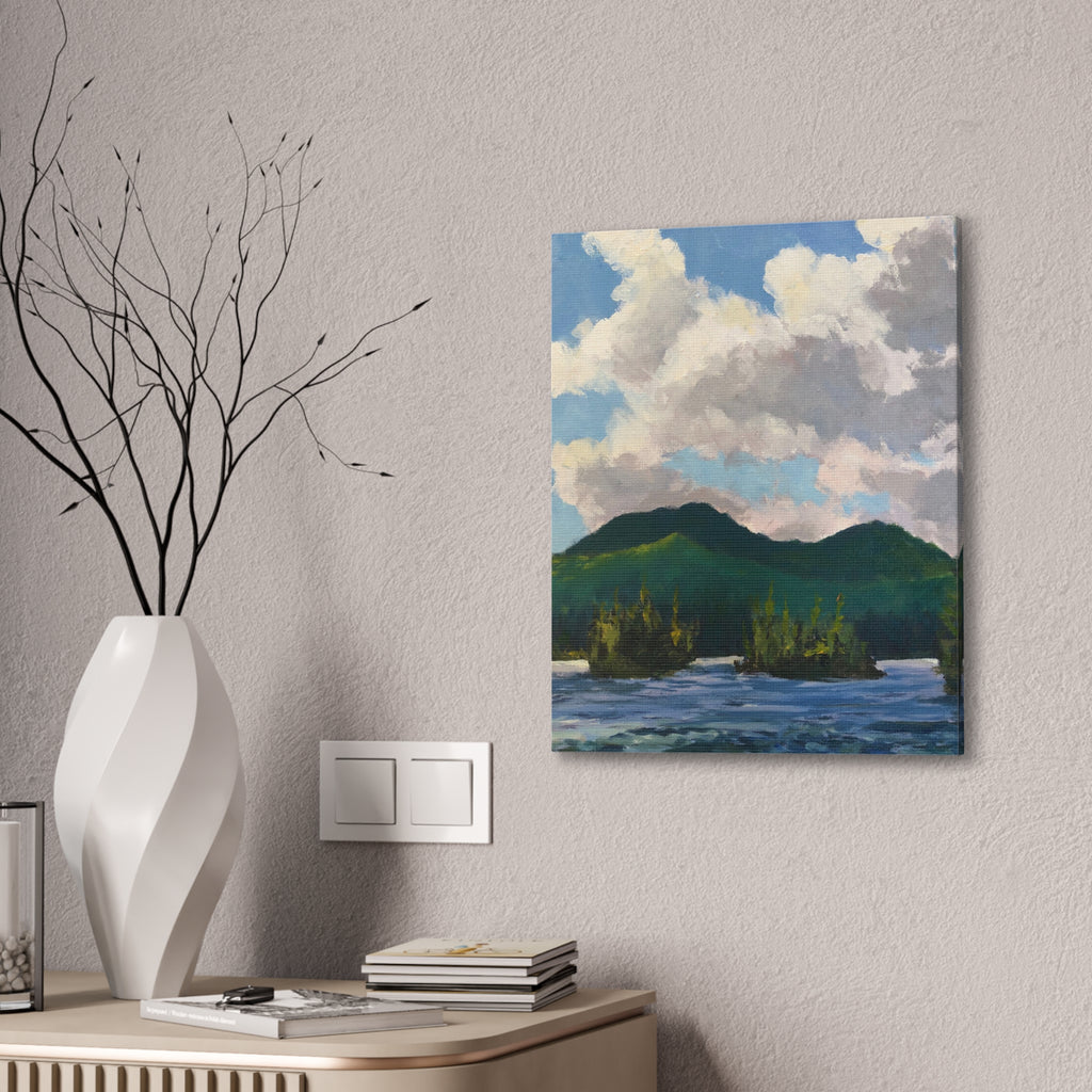 Mountain Landscape Painting Canvas Stretched 0.75" | Green Peaks Wall Art