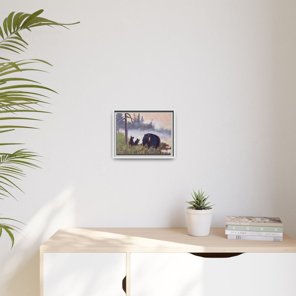 Mama Bear with Cubs Matte Canvas Framed | Wildlife Wall Art