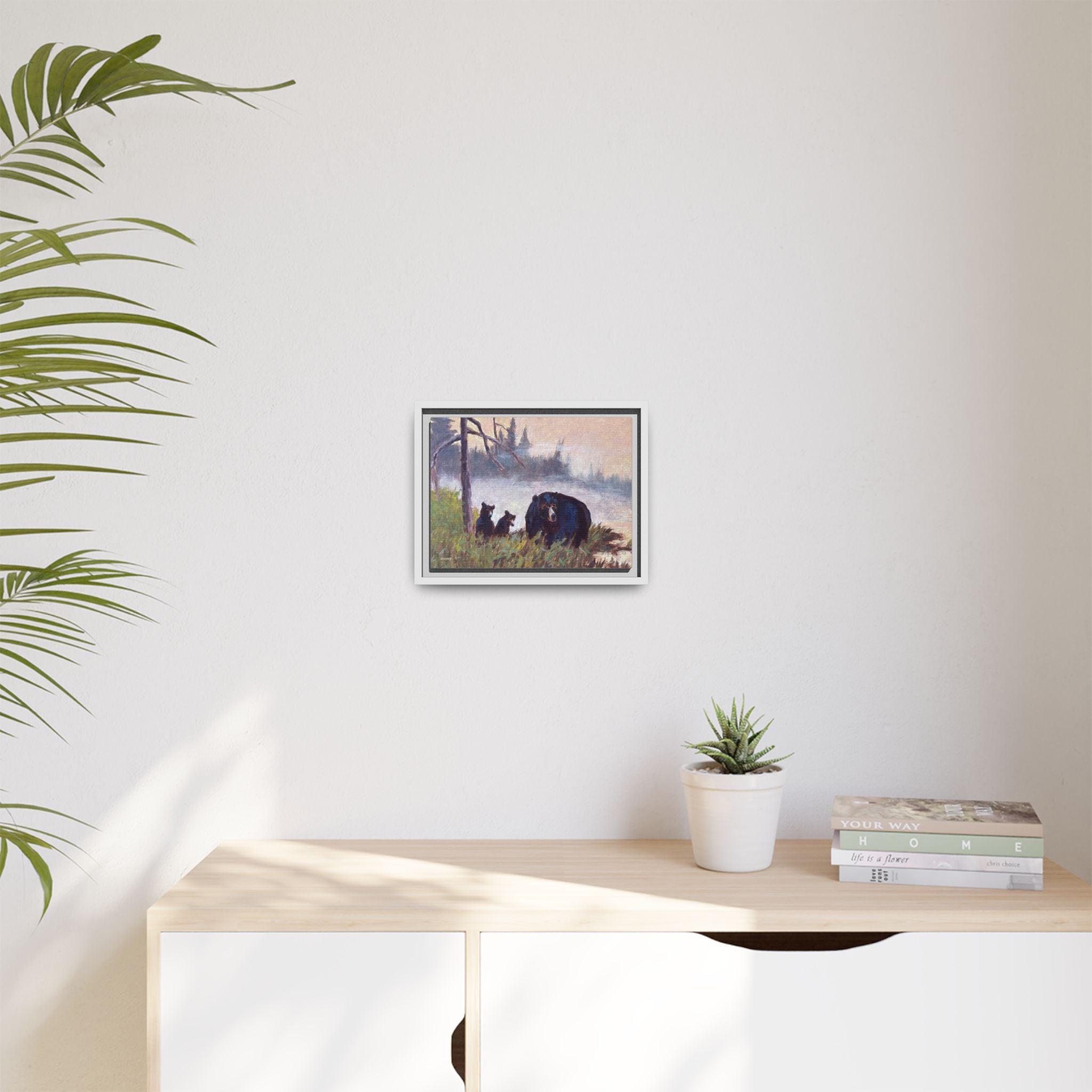 Mama Bear with Cubs Matte Canvas Framed | Wildlife Wall Art