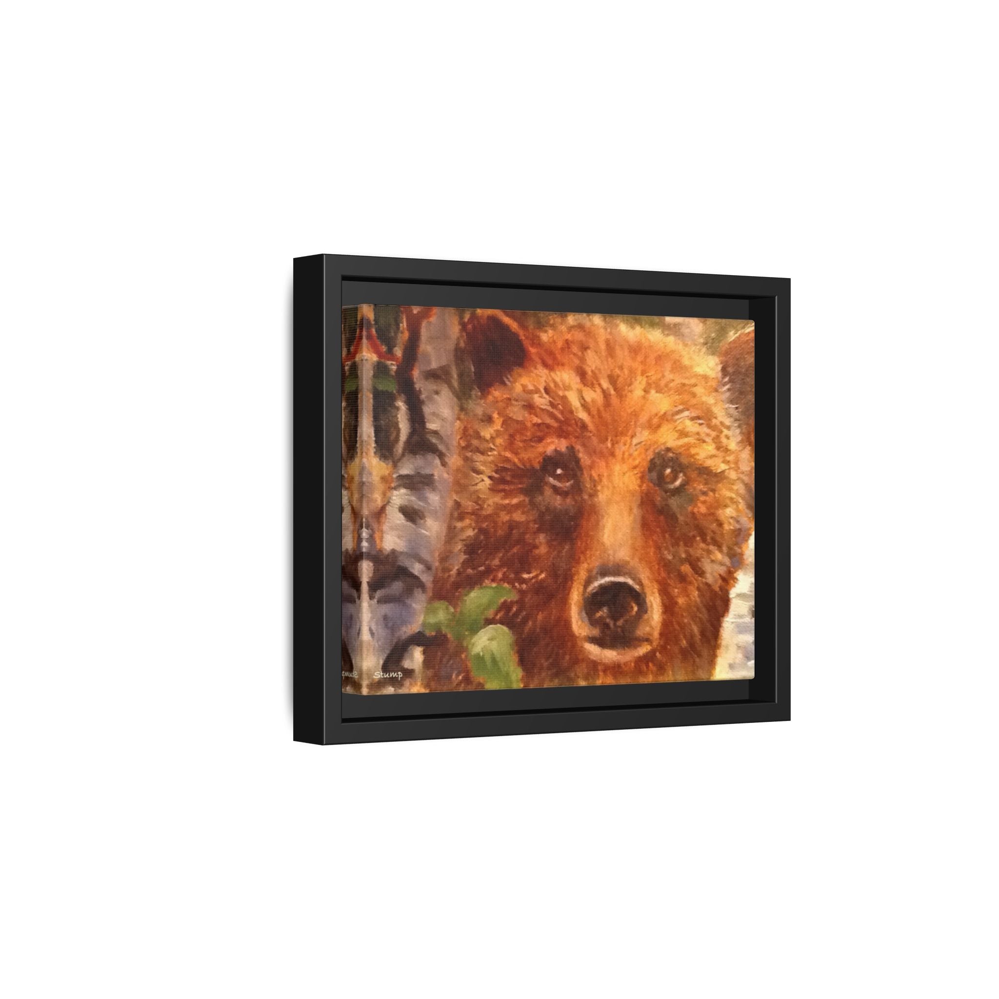 Bear Looking Through Birch Trees Matte Canvas Framed