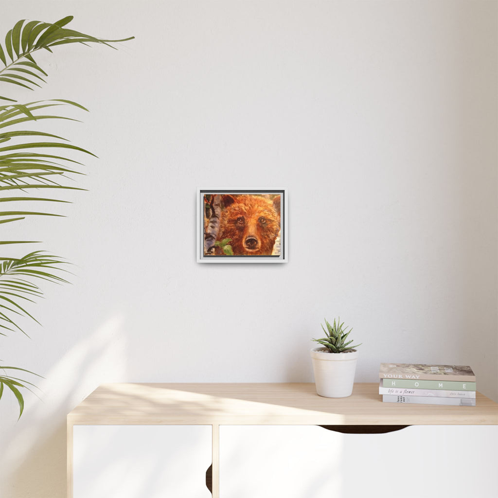 Bear Looking Through Birch Trees Matte Canvas Framed