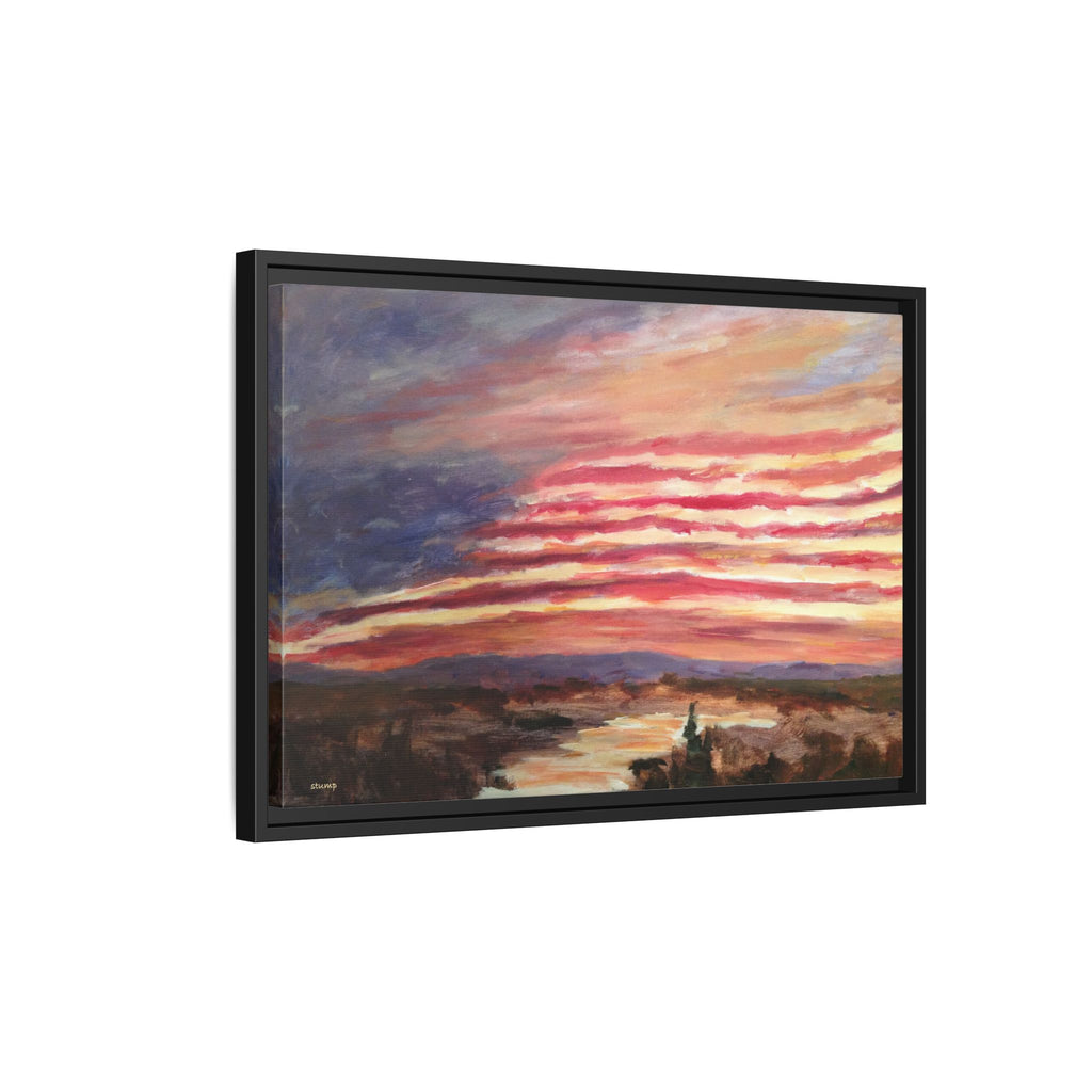 American Landscape Stars And Stripes Sunset Abstract Matte Canvas 24x16 Framed | Abstract Sunset Wall Art