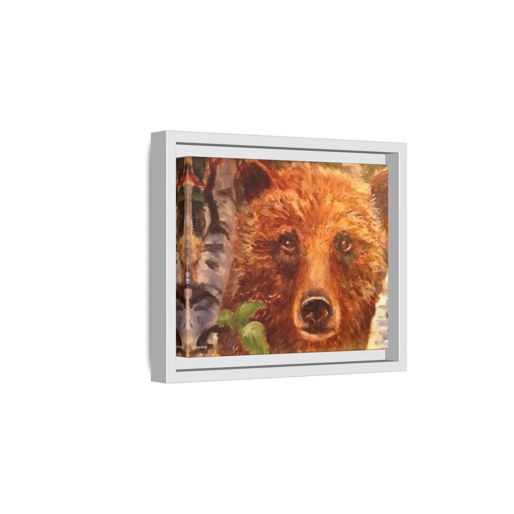 Bear Looking Through Birch Trees Matte Canvas Framed
