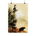 Bear in Mist Forest Matte Vertical Poster | Woodland Wildlife Wall Art