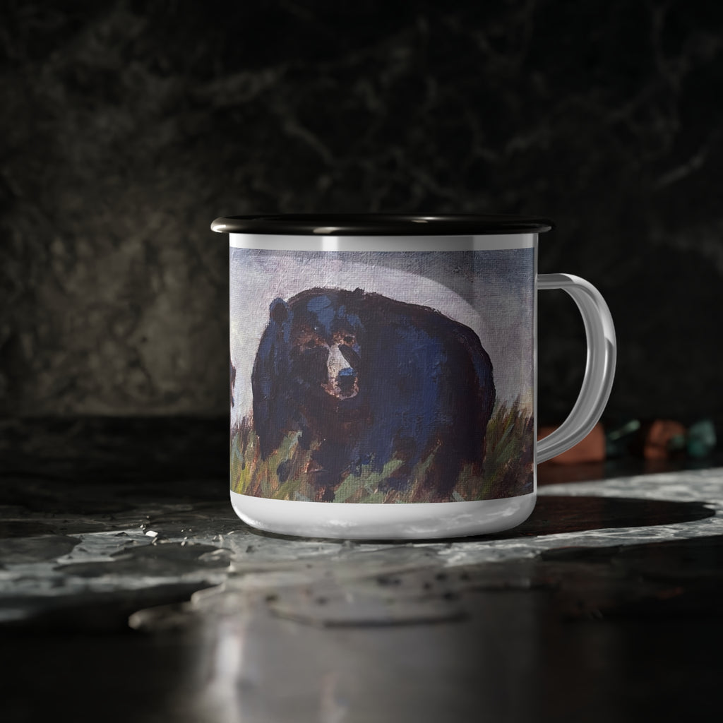 Bear Family Enamel Camp Cup | Woodland Wildlife Mug, Vintage art