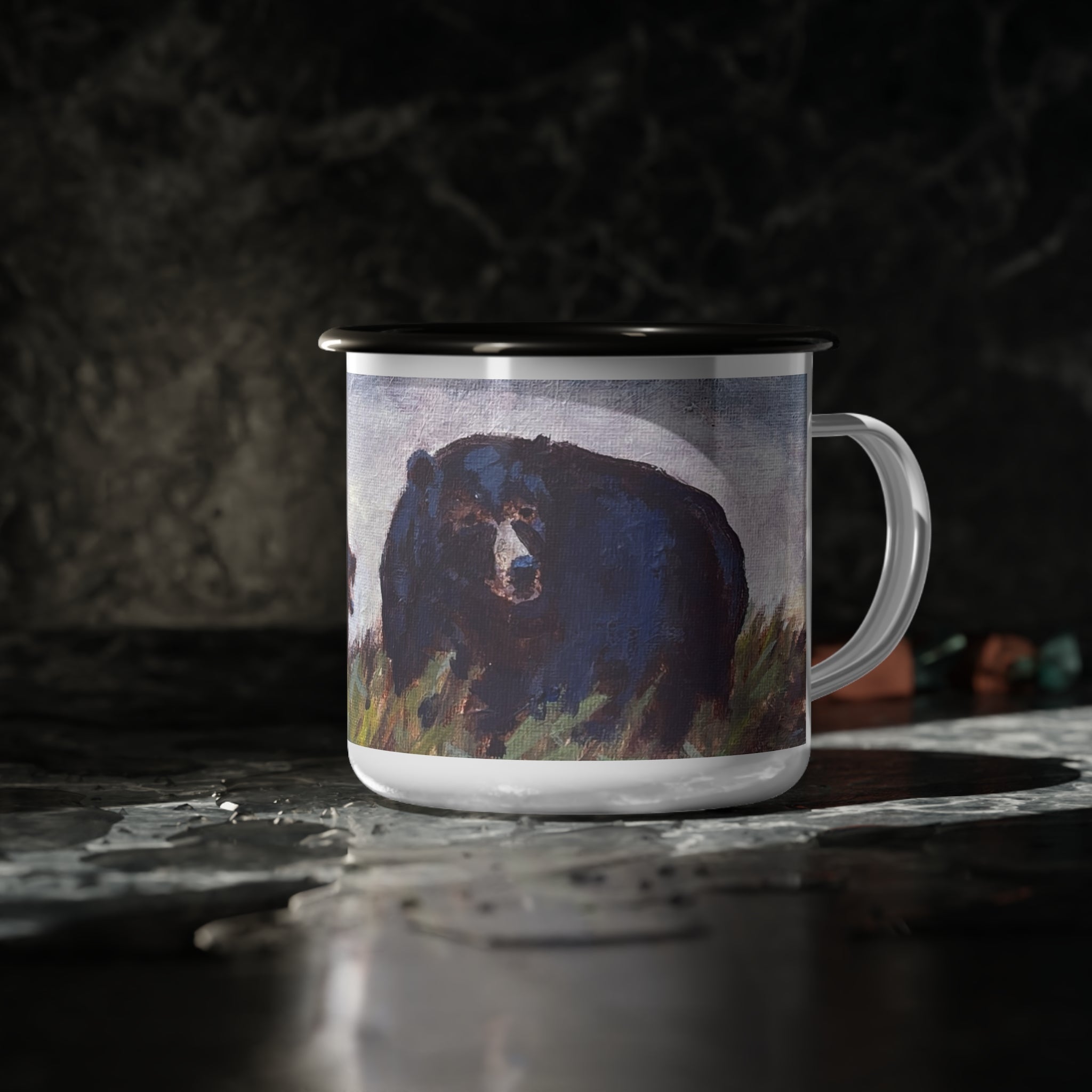 Bear Family Enamel Camp Cup | Woodland Wildlife Mug, Vintage art