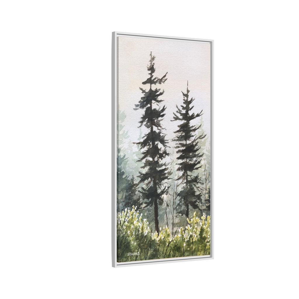 Misty Pines Mountain Watercolor Canvas Framed