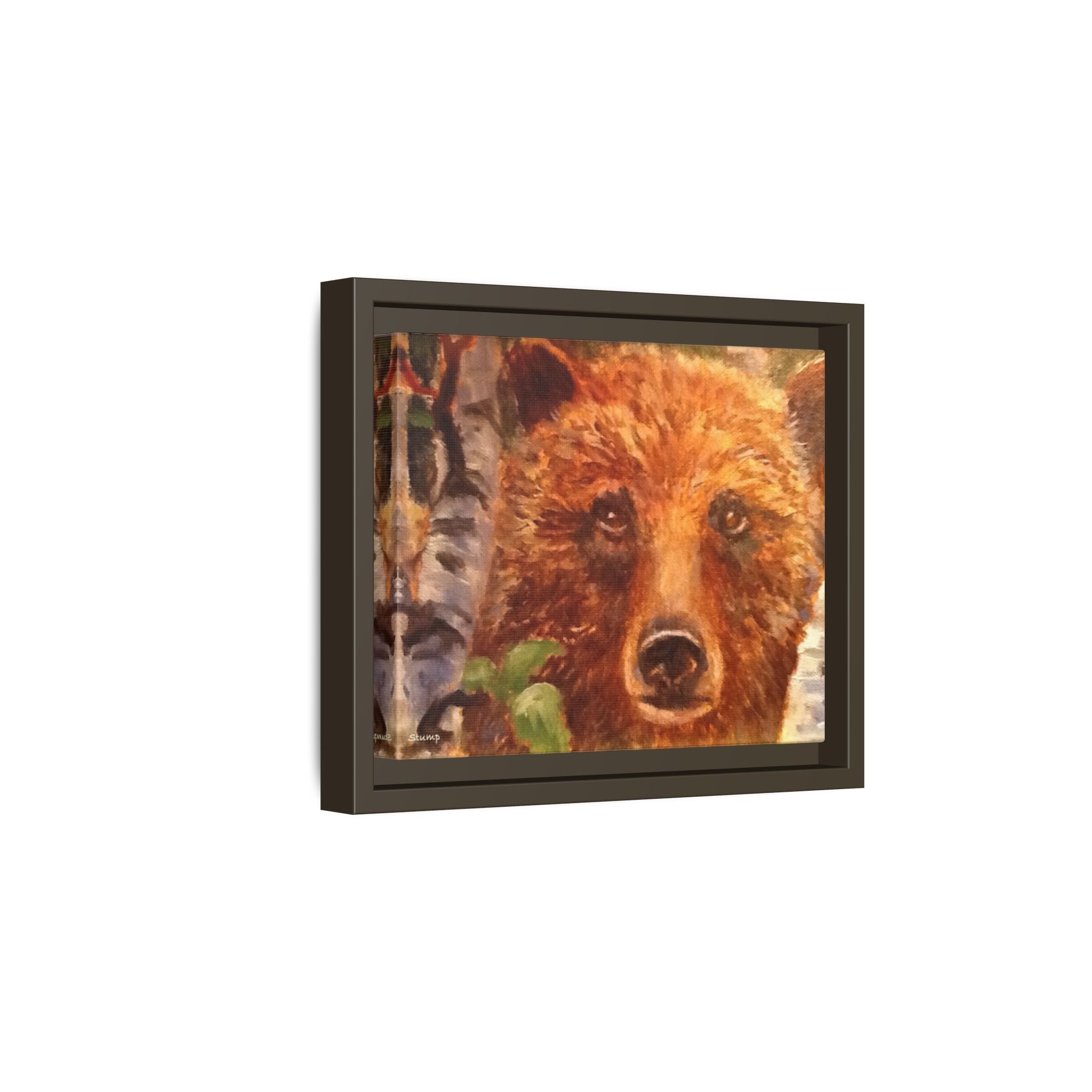 Bear Looking Through Birch Trees Matte Canvas Framed