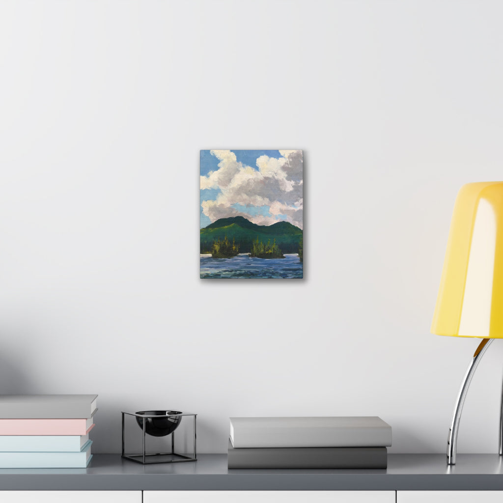 Mountain Landscape Painting Canvas Stretched 0.75" | Green Peaks Wall Art