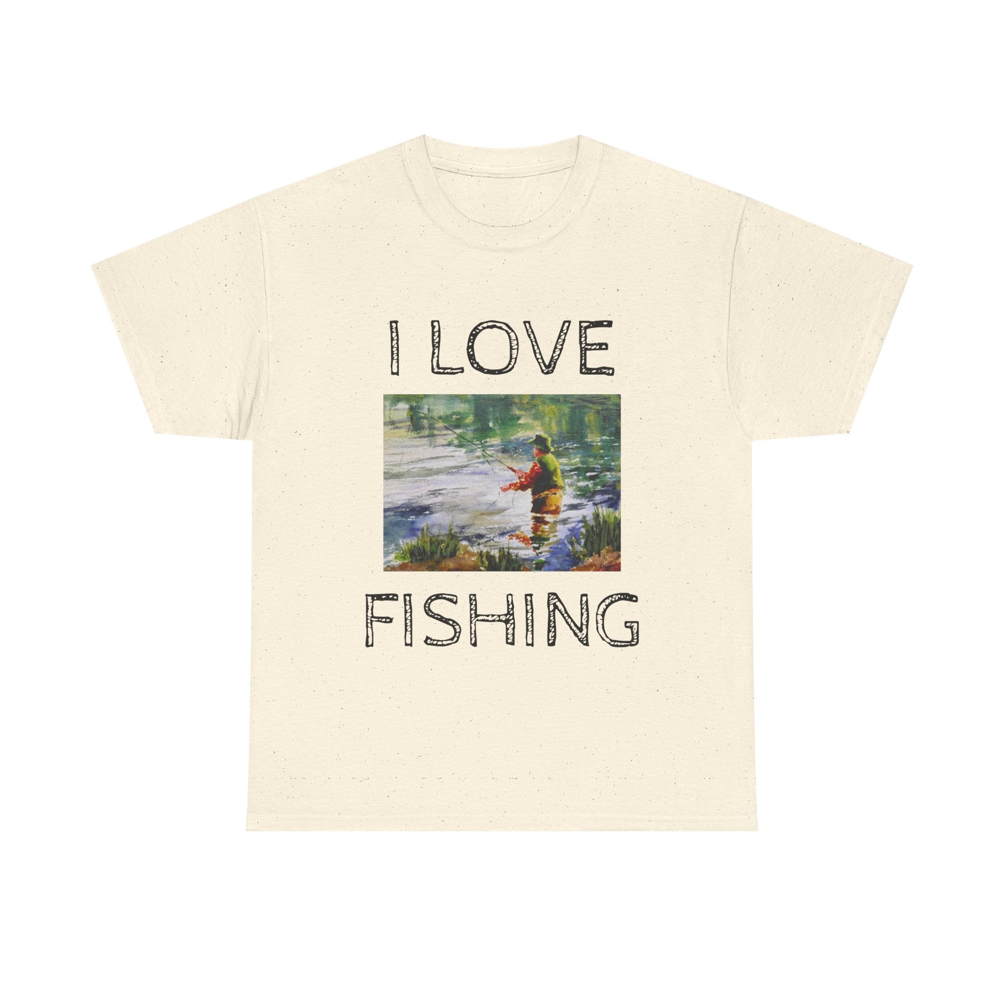 I Love Fishing T-Shirt | Angler Graphic Tee, River Scene, Outdoors Art
