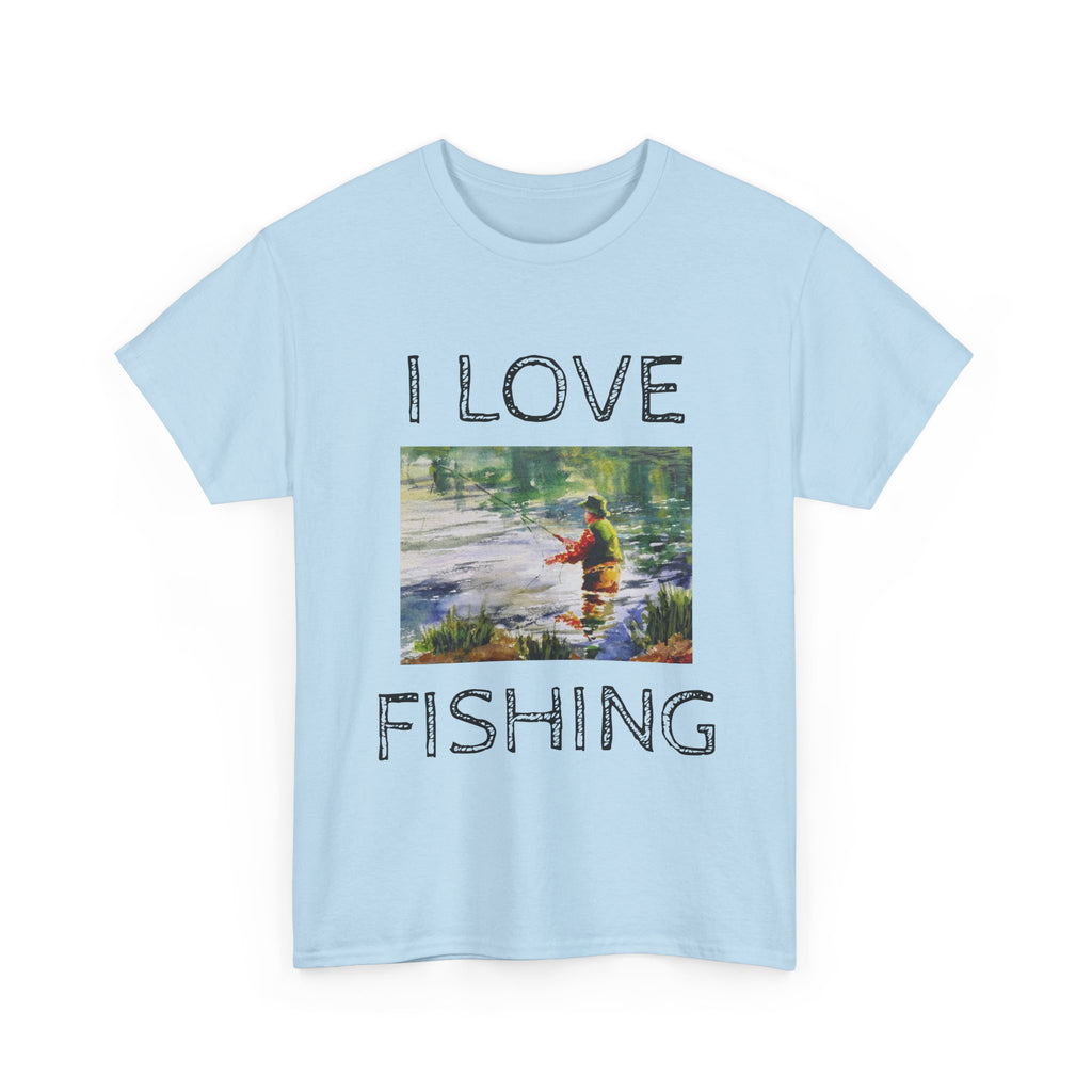I Love Fishing T-Shirt | Angler Graphic Tee, River Scene, Outdoors Art