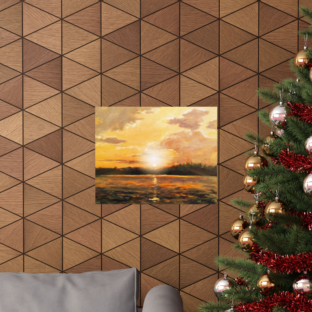 Lake Sunset Matte Posters | Horizontal Last Light of Day on Water Abstract Impressionist Art