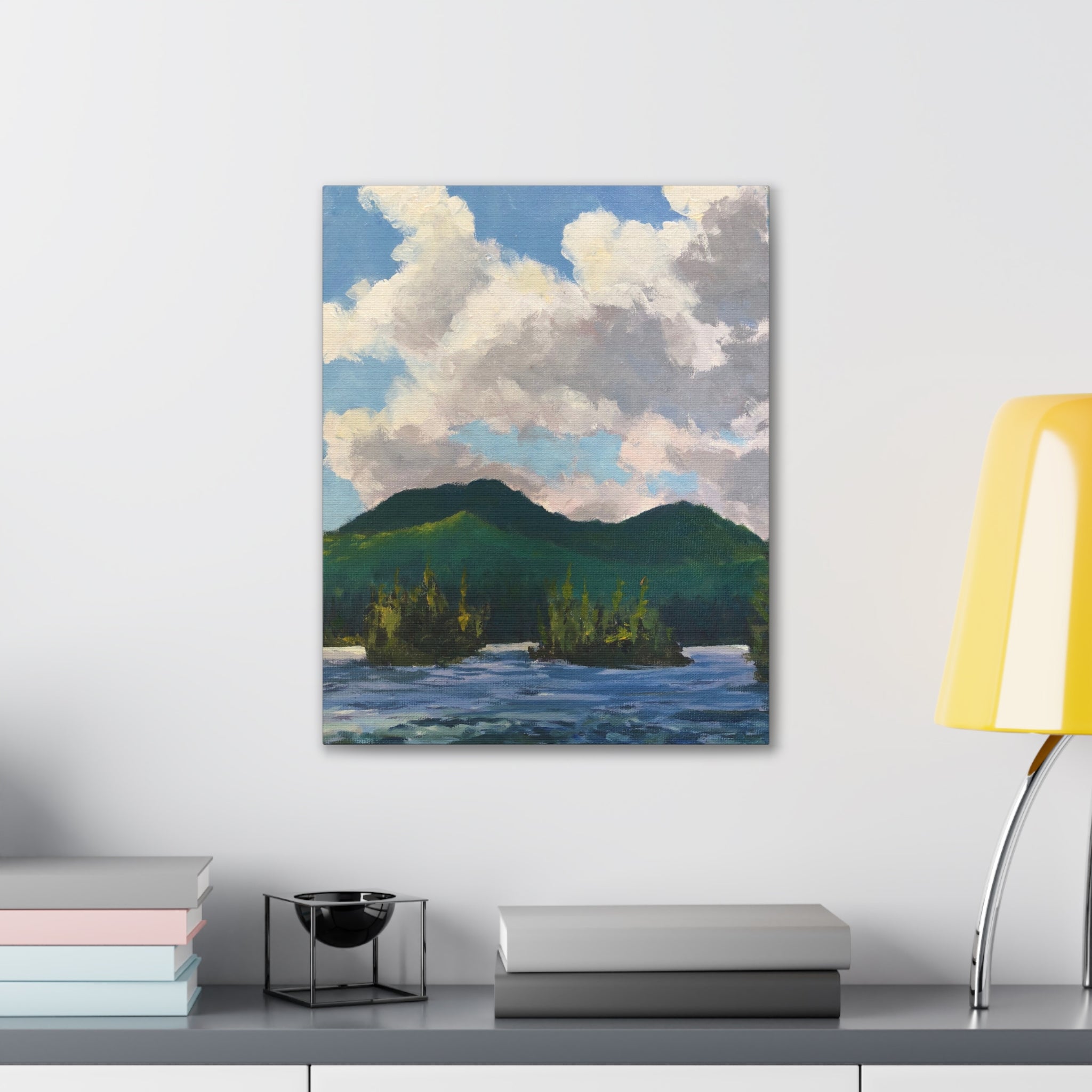 Mountain Landscape Painting Canvas Stretched 0.75" | Green Peaks Wall Art
