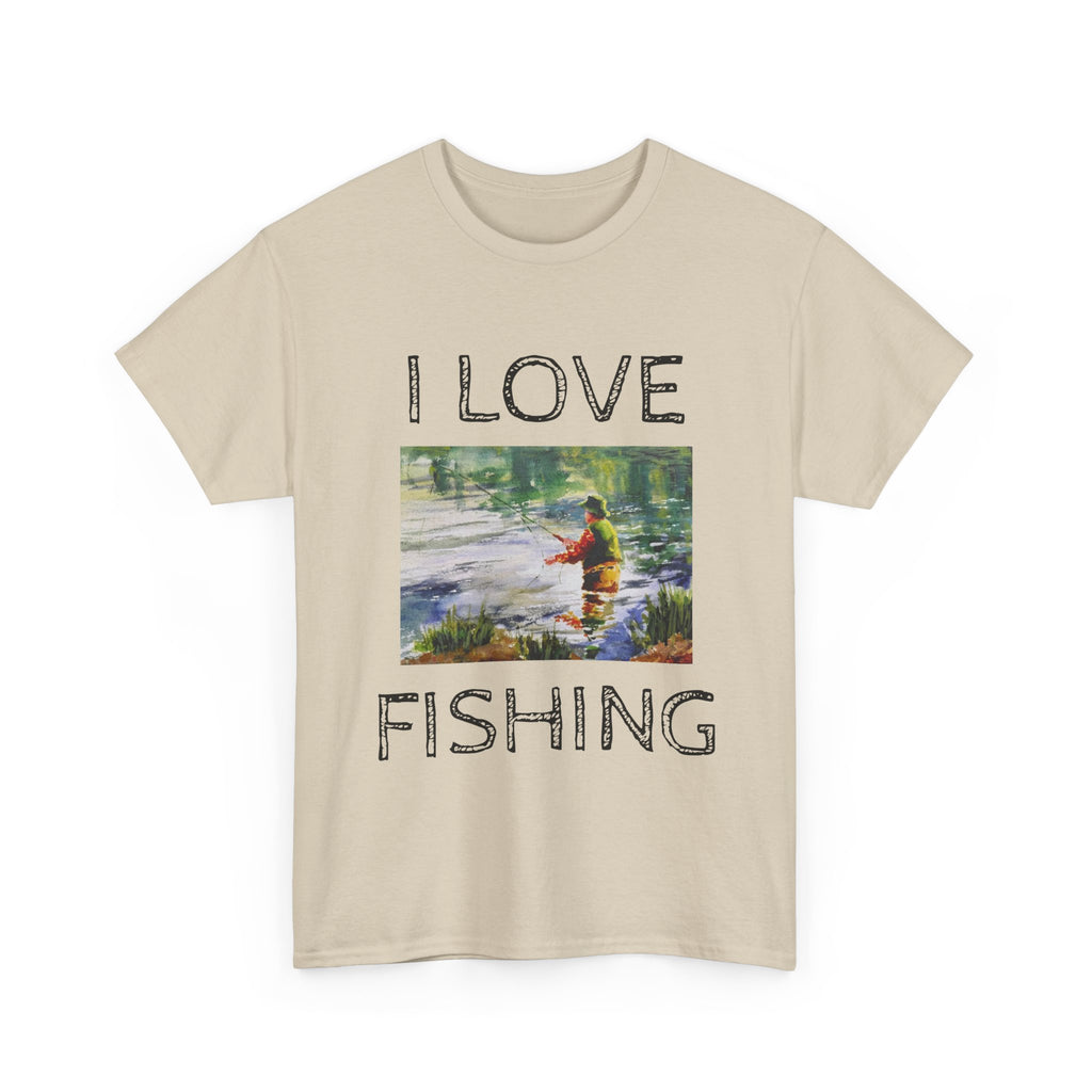 I Love Fishing T-Shirt | Angler Graphic Tee, River Scene, Outdoors Art
