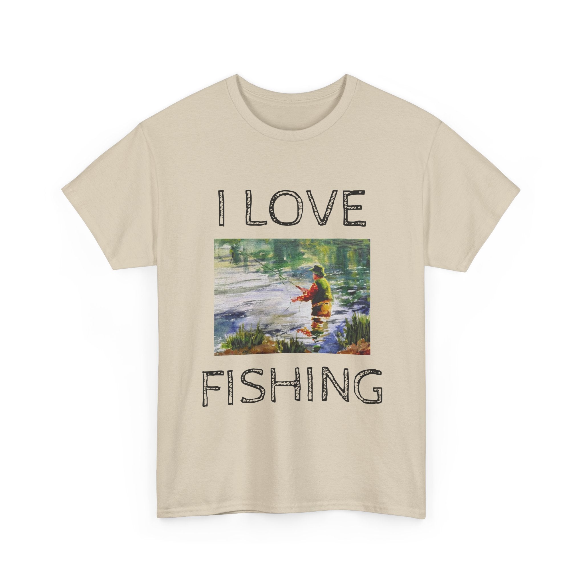 I Love Fishing T-Shirt | Angler Graphic Tee, River Scene, Outdoors Art