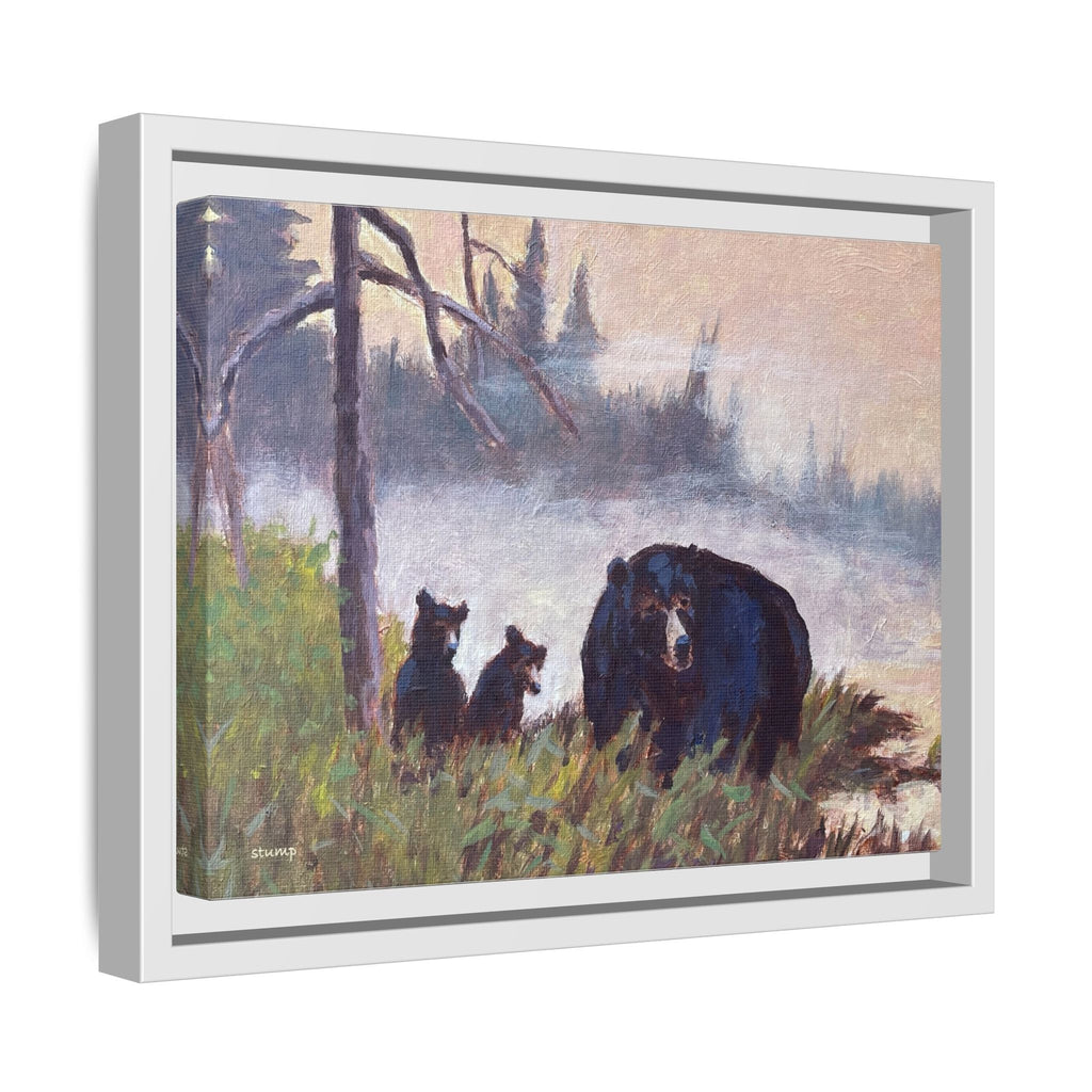 Mama Bear with Cubs Matte Canvas Framed | Wildlife Wall Art