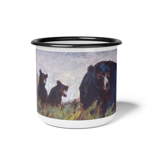 Bear Family Enamel Camp Cup | Woodland Wildlife Mug, Vintage art