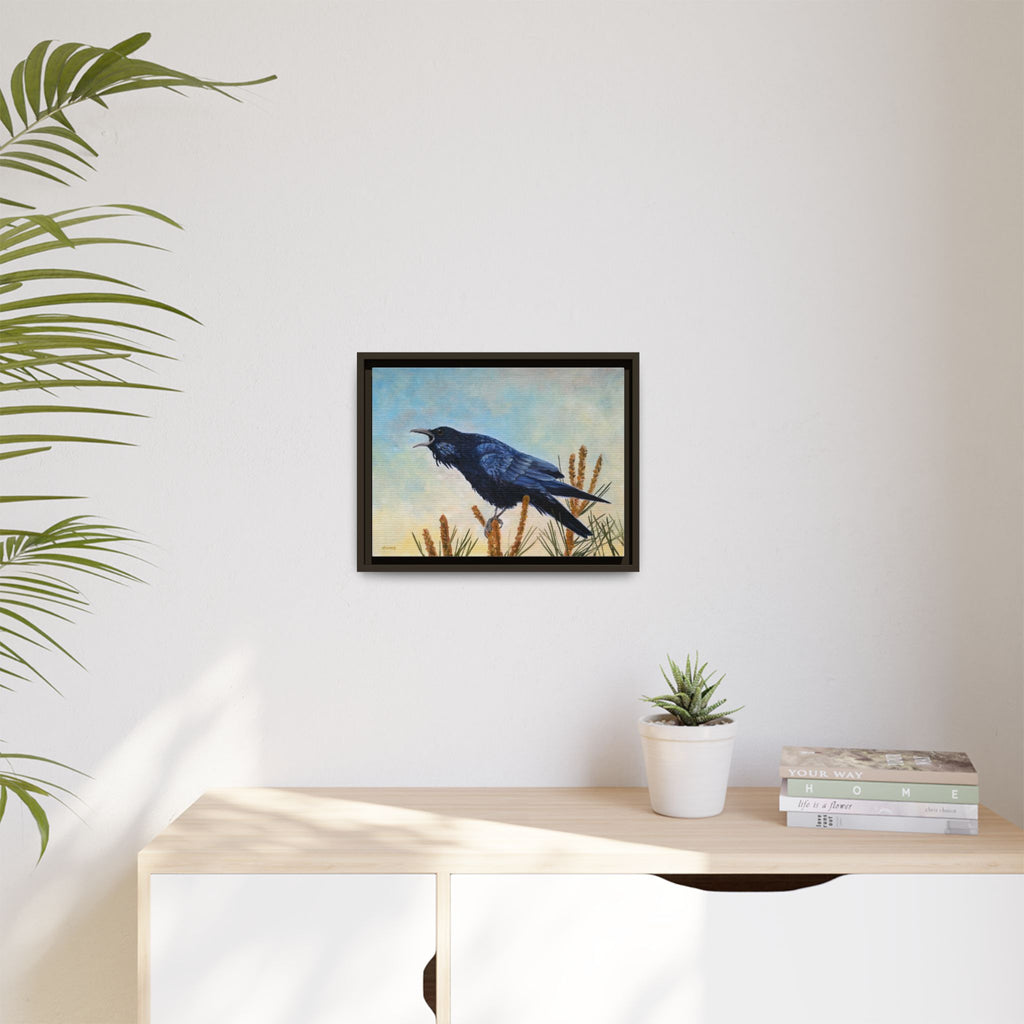 Calling Raven Matte Canvas Framed | Bird Art Wall Print