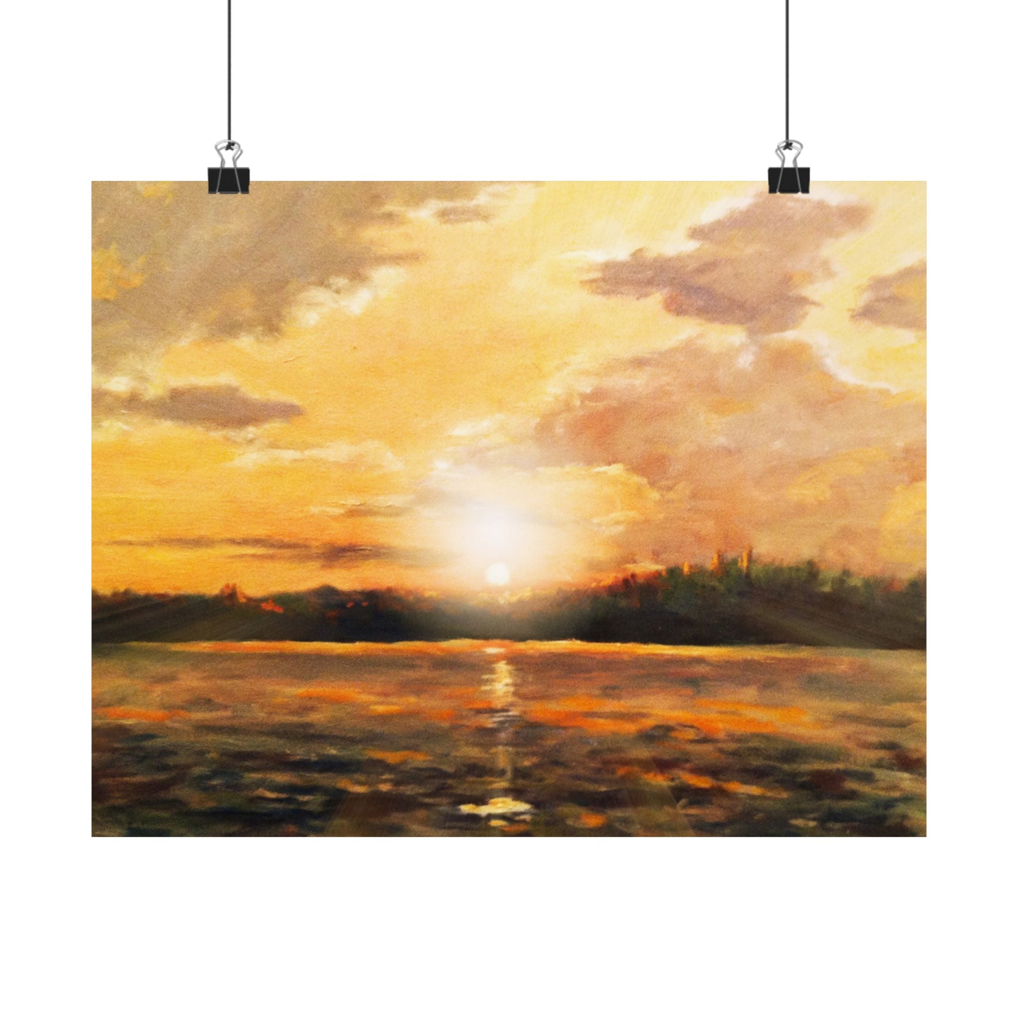 Lake Sunset Matte Posters | Horizontal Last Light of Day on Water Abstract Impressionist Art