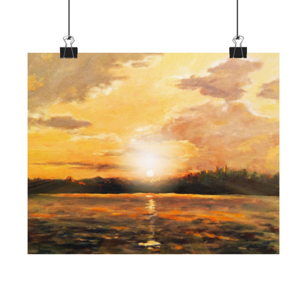 Lake Sunset Matte Posters | Horizontal Last Light of Day on Water Abstract Impressionist Art