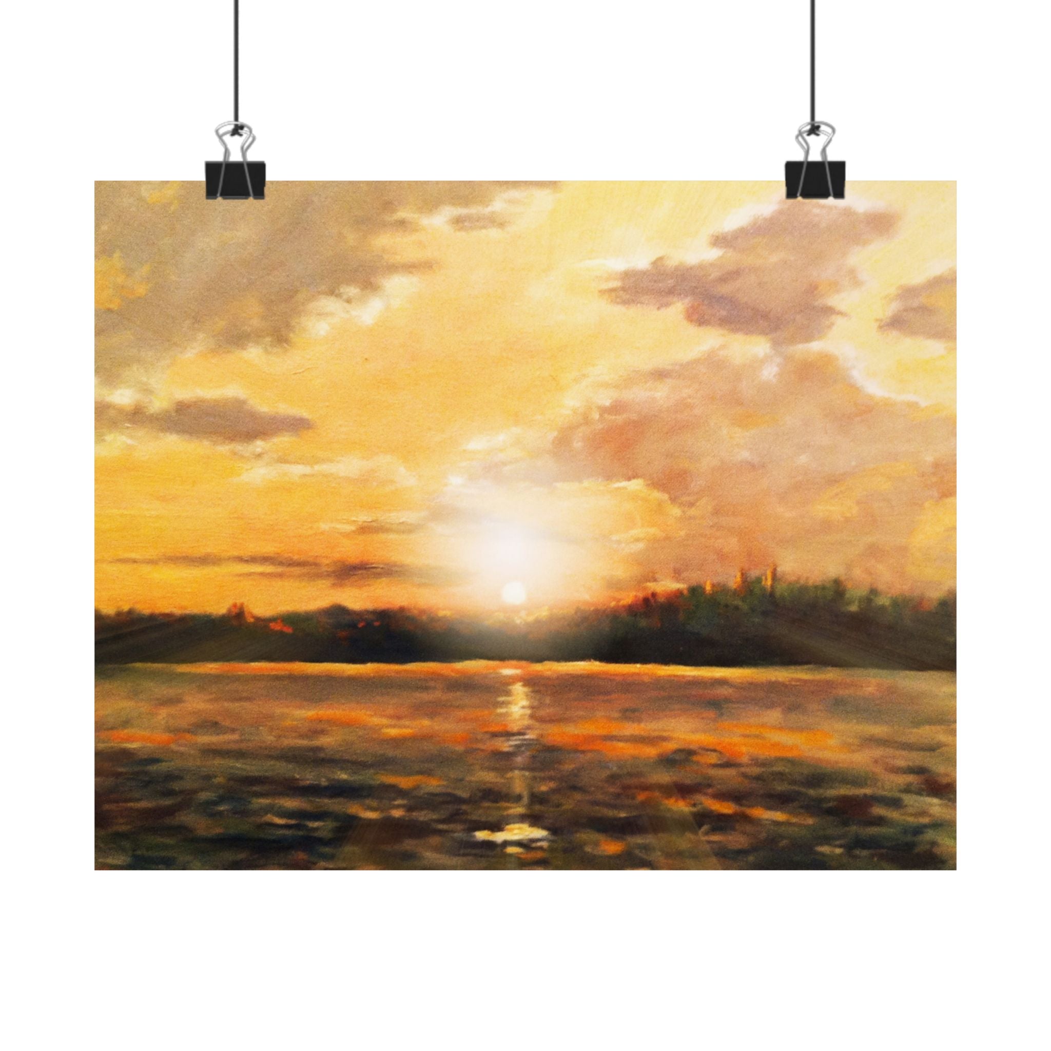 Lake Sunset Matte Posters | Horizontal Last Light of Day on Water Abstract Impressionist Art