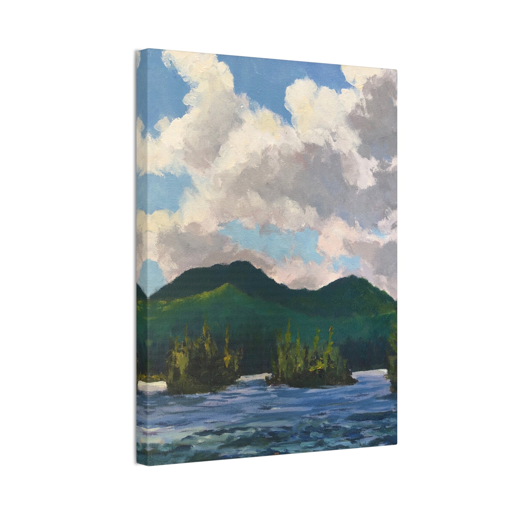 Mountain Landscape Painting Canvas Stretched 0.75" | Green Peaks Wall Art