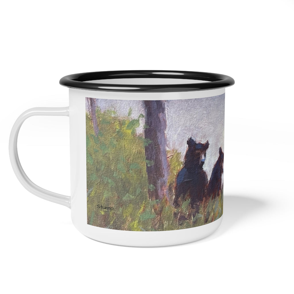 Bear Family Enamel Camp Cup | Woodland Wildlife Mug, Vintage art