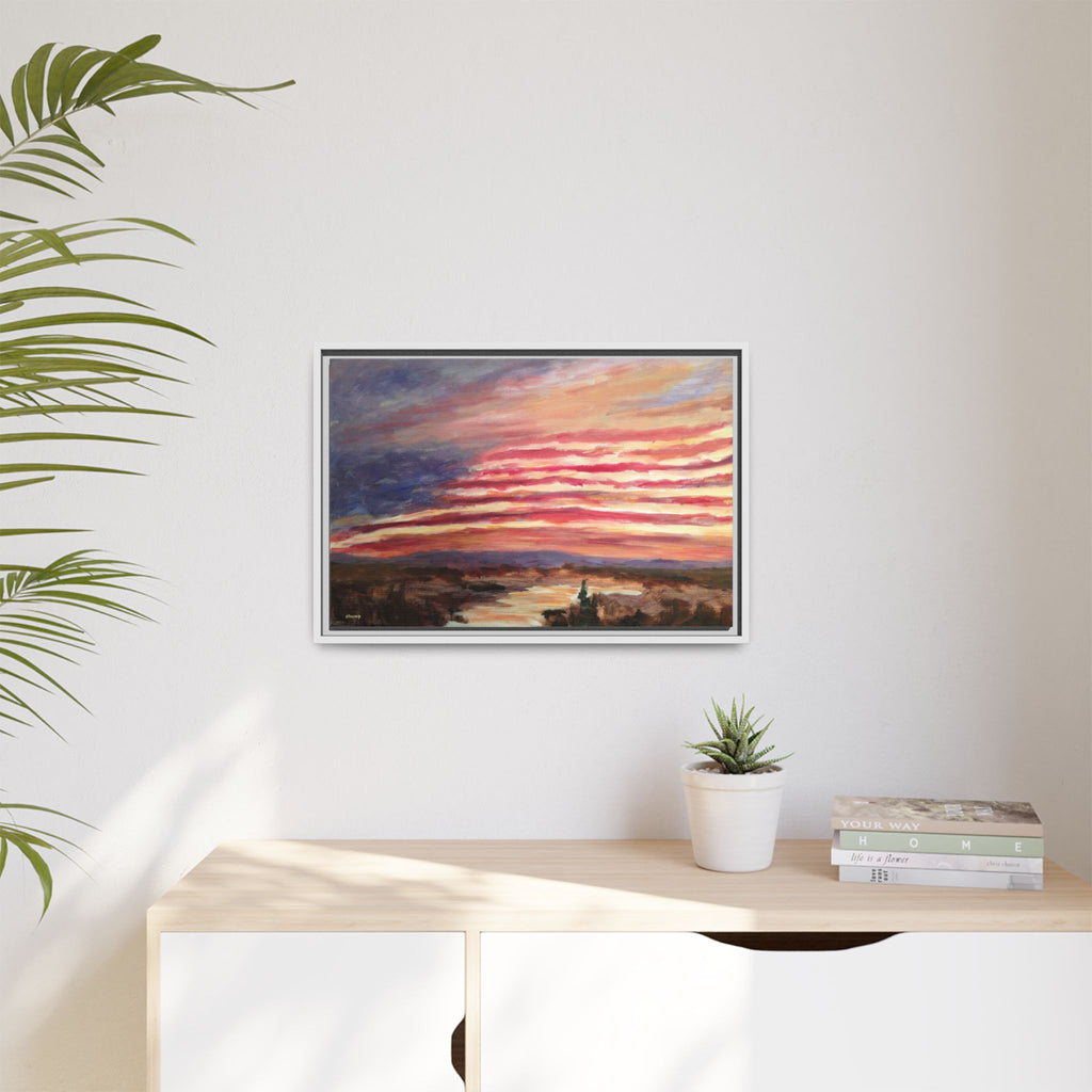 American Landscape Stars And Stripes Sunset Abstract Matte Canvas 24x16 Framed | Abstract Sunset Wall Art