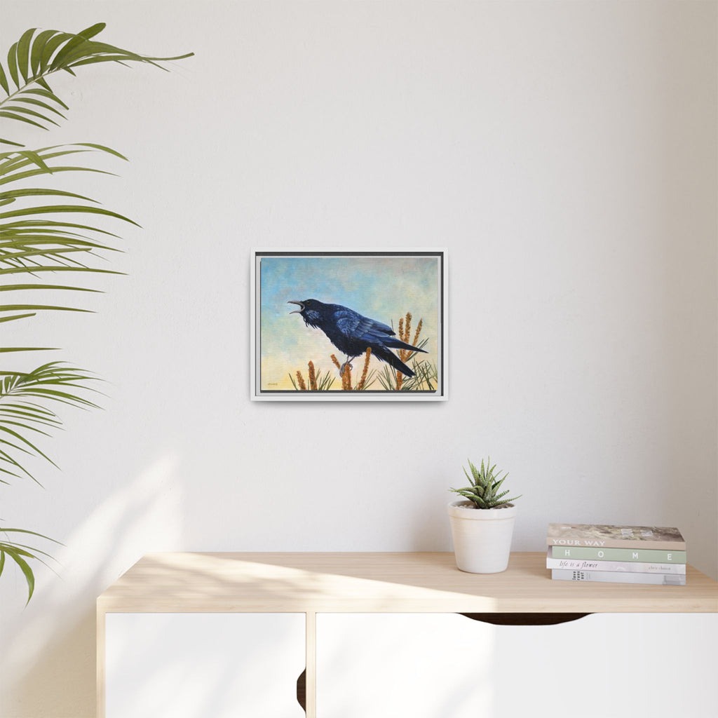 Calling Raven Matte Canvas Framed | Bird Art Wall Print