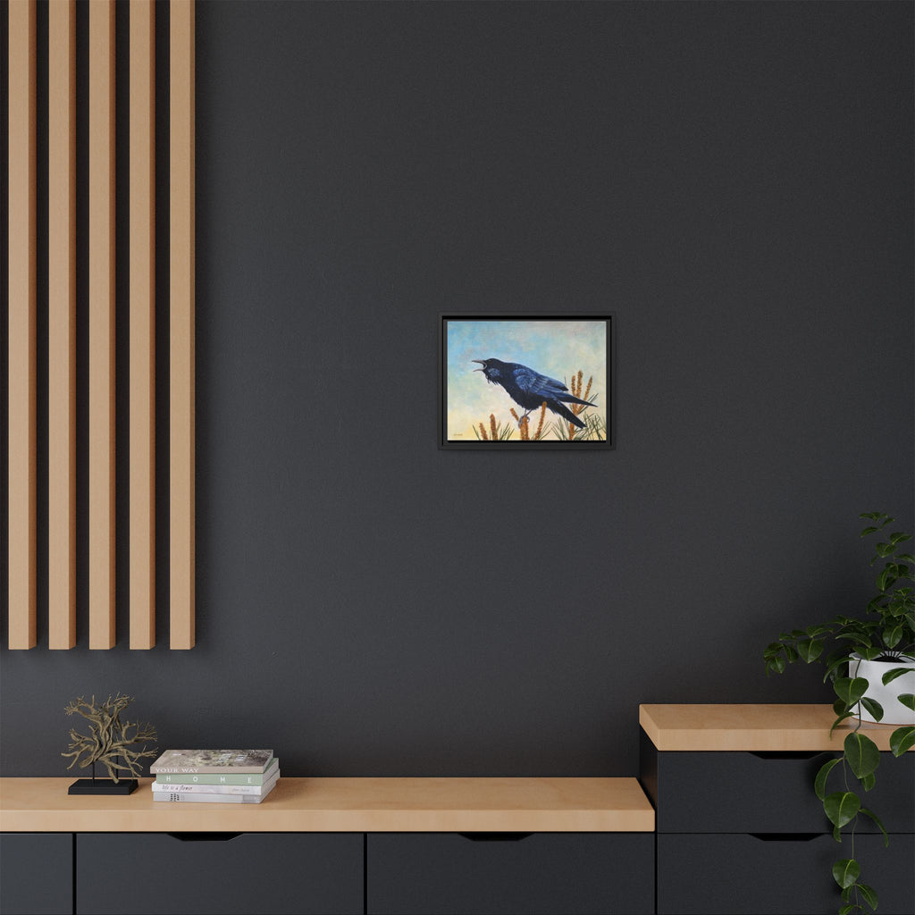 Calling Raven Matte Canvas Framed | Bird Art Wall Print